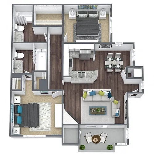Floor plan B1: 2 Bed 2 Bath