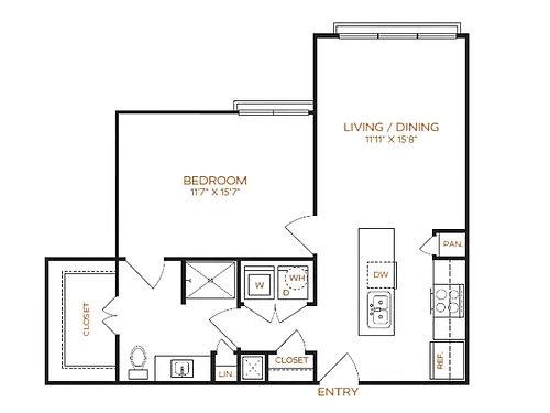Floor plan 1 Bed, 1 Bath G (80% Income Restricted)