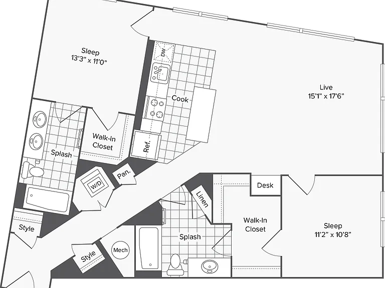 2 BR x 2 BA - J Floorplan 2 BR x 2 BA - J Floorplan