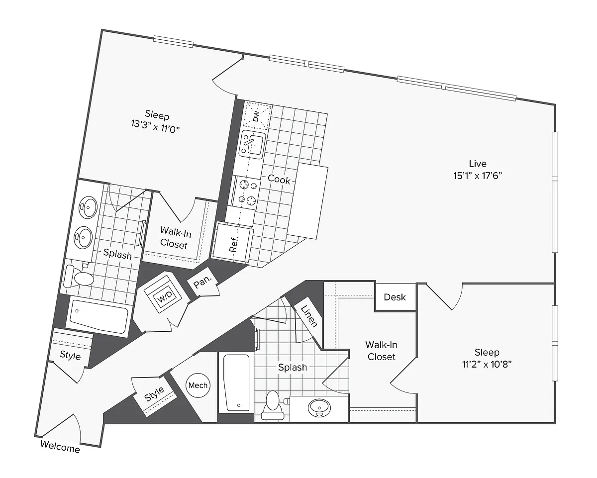 Floor plan 2 BR X 2 BA - J