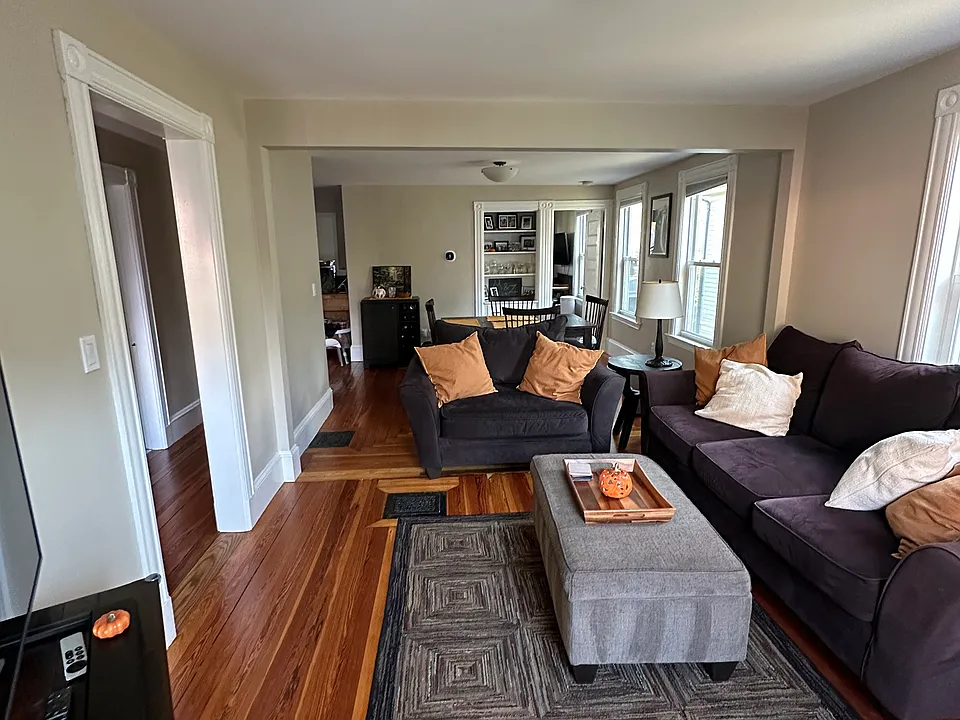 Open living room and dining room space.