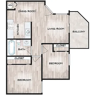 Floor plan 2 BED - 1 BATHS