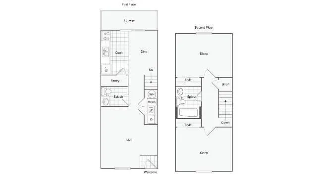 Floor plan 2 BR x 1.5 BA Townhome - Spyglass