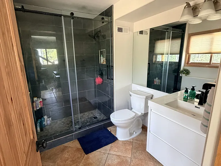 Basement full bathroom. Brand new bathroom remodel. Tile floors, custom tile shower, new everything!