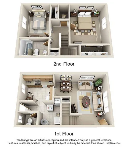 Floor plan 2 Bed , 1.25 Bath Townhome