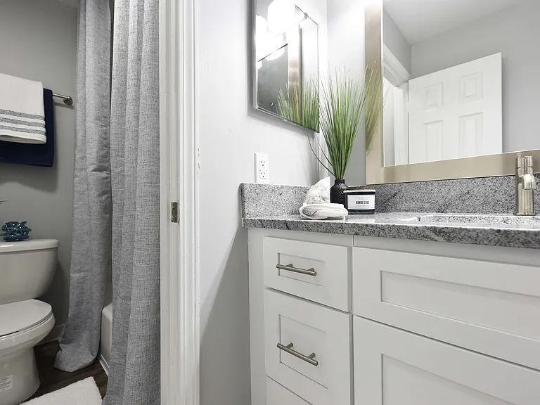 Granite counters in bathroom