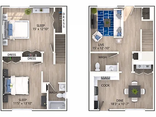Floor plan 2 x 1.5 Townhouse Spacious