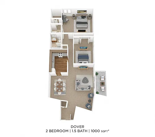 Floor plan Two Bedroom 1.5 Bath-1,000 sqft
