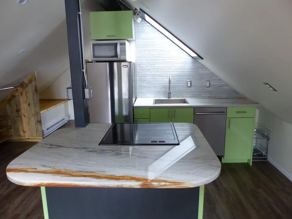 Granite countertops finish off this stylish Euro-kitchen.