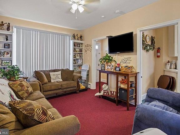 Living room with built in book case
