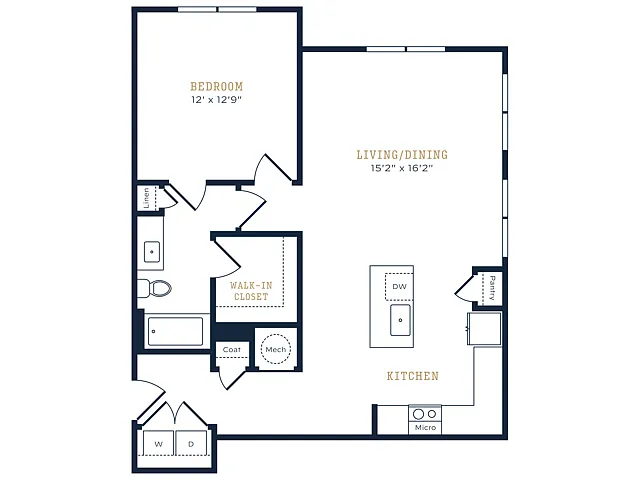 Floor plan 1 Bed, 1 Bath C (80% Income Restricted)