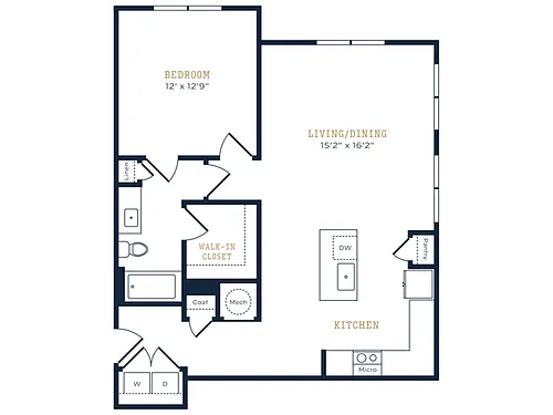 Floor plan 1 Bed, 1 Bath C (80% Income Restricted)