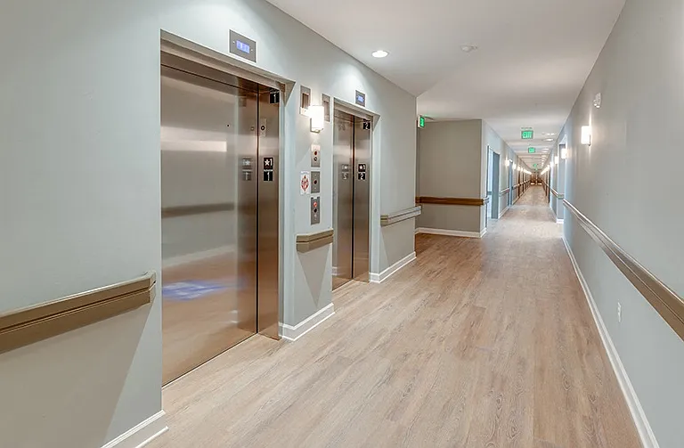 Hallway with elevators