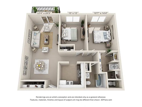 Floor plan 2 Bedroom, 1 1/2 Bath 872 (Balcony)
