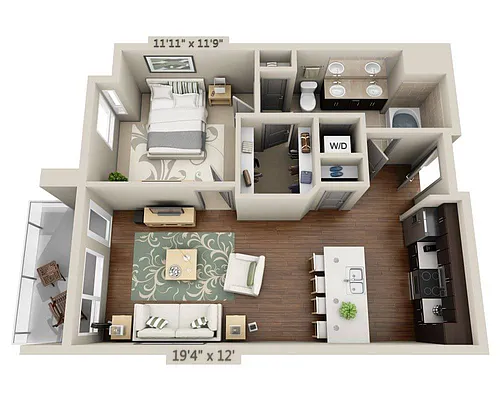 Floor plan One Bedroom A1E