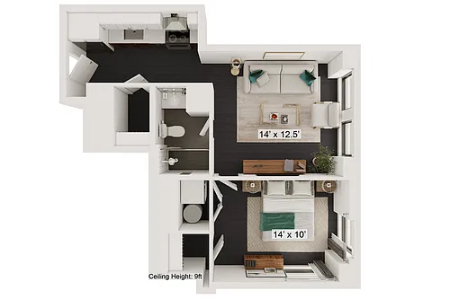 Floor plan Flapper - 1 Bed, 1 Bath