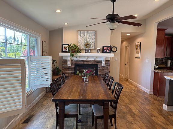 Dining area and fireplace