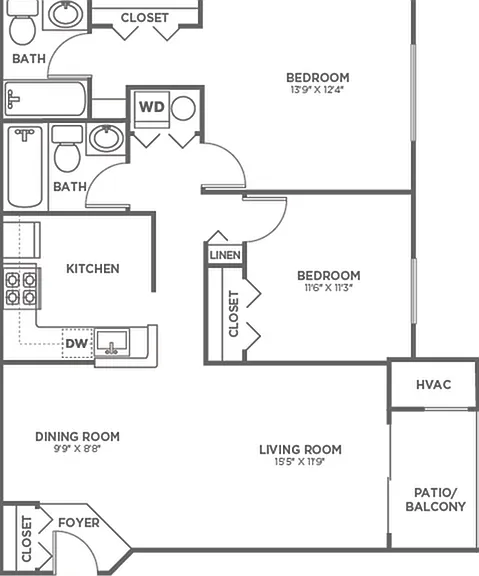 Two Bedroom Two Bath (942 SF) Two Bedroom Two Bath (942 SF)