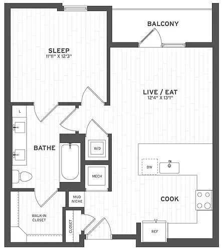Floor plan 1 Bed/1 Bath-A1.1