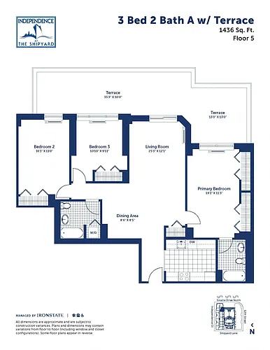 Floor plan 3 Bed 2 Bath A With Terrace