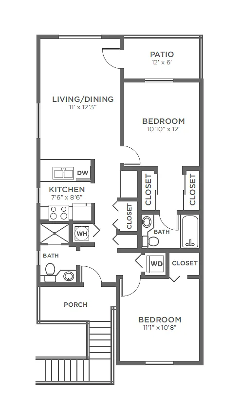 Floor plan 2 Bed, 1.75 Bath B2