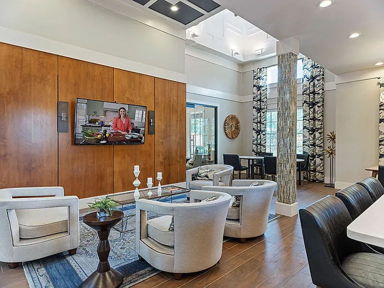 Club lounge with ample seating and TV