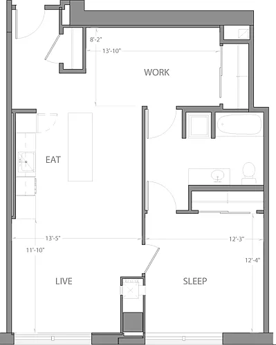 Floor plan 1 Bedroom Q with Den