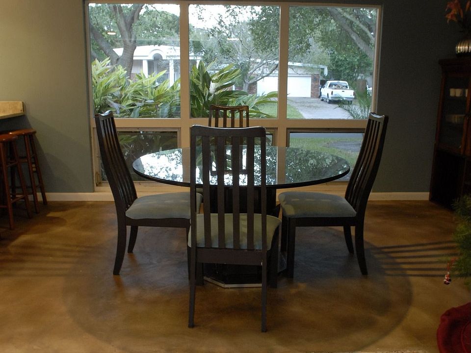 Dining room view; terrazzo floors