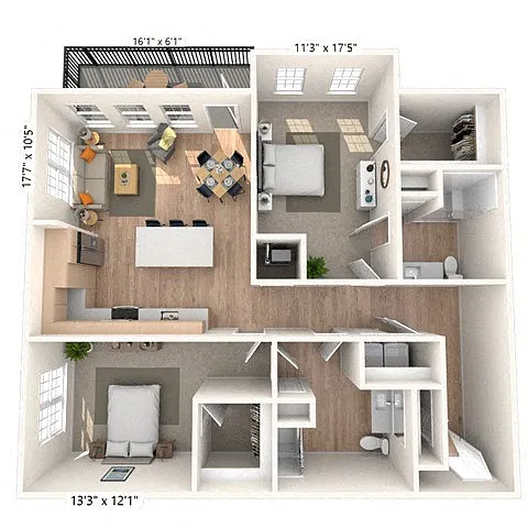 Floor plan B3.1 2x2 1258 SF
