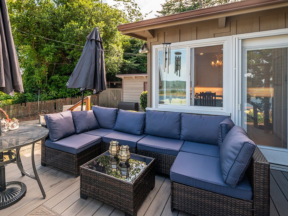 Deck in backyard, door goes to kitchen