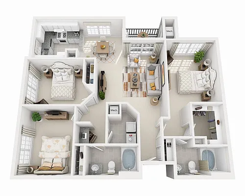 Floor plan Three Bedroom C2A