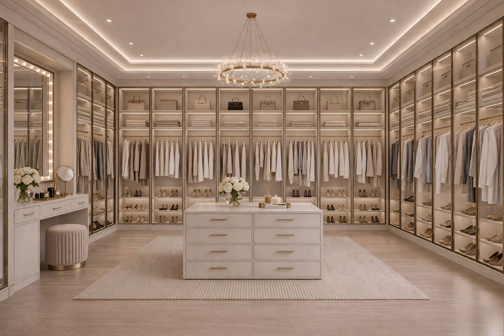  Custom-designed walk-in closet.