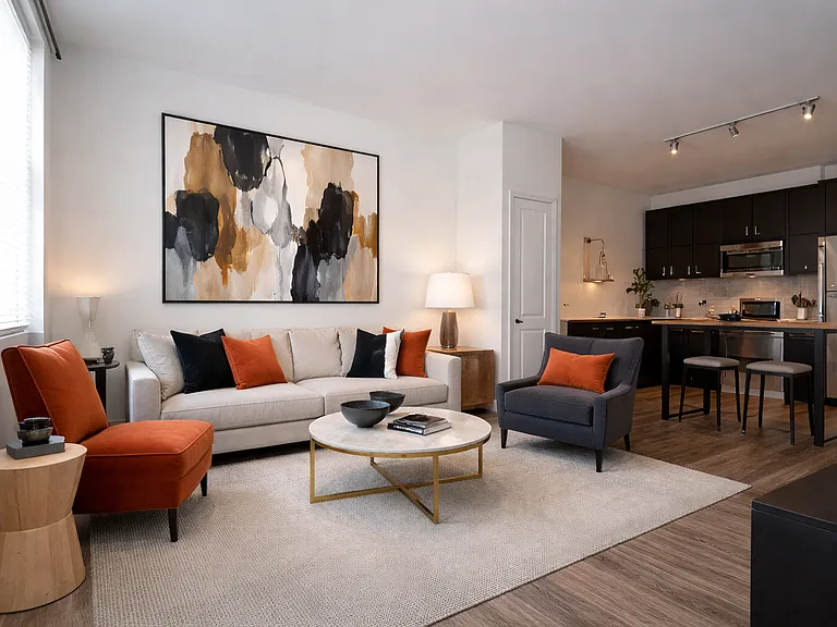 1 Bedroom Open Floor Plan Livingroom and Dining and Kitchen