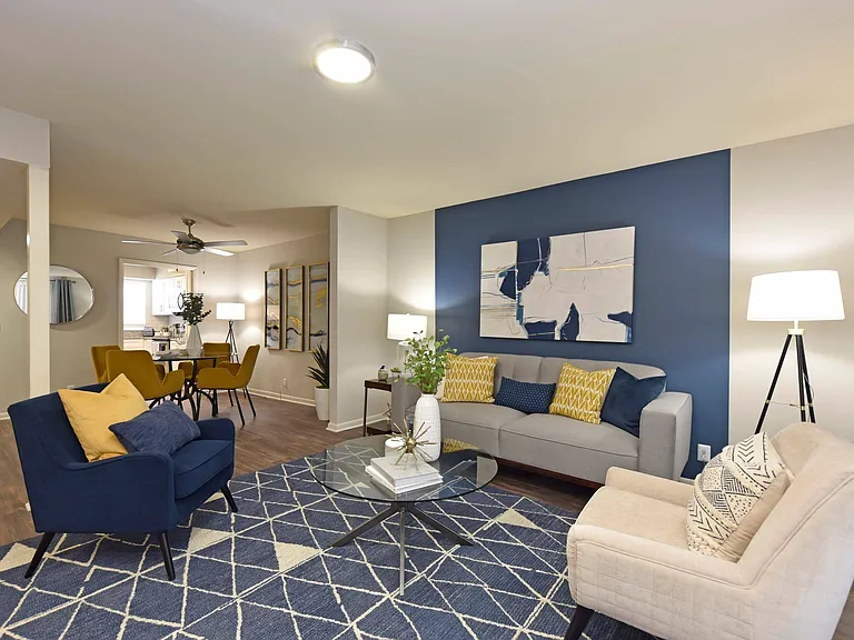 Living Room with Hardwood Style Flooring