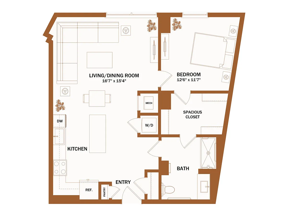 Floor plan B17.1 - 1 Bed | 1 Bath
