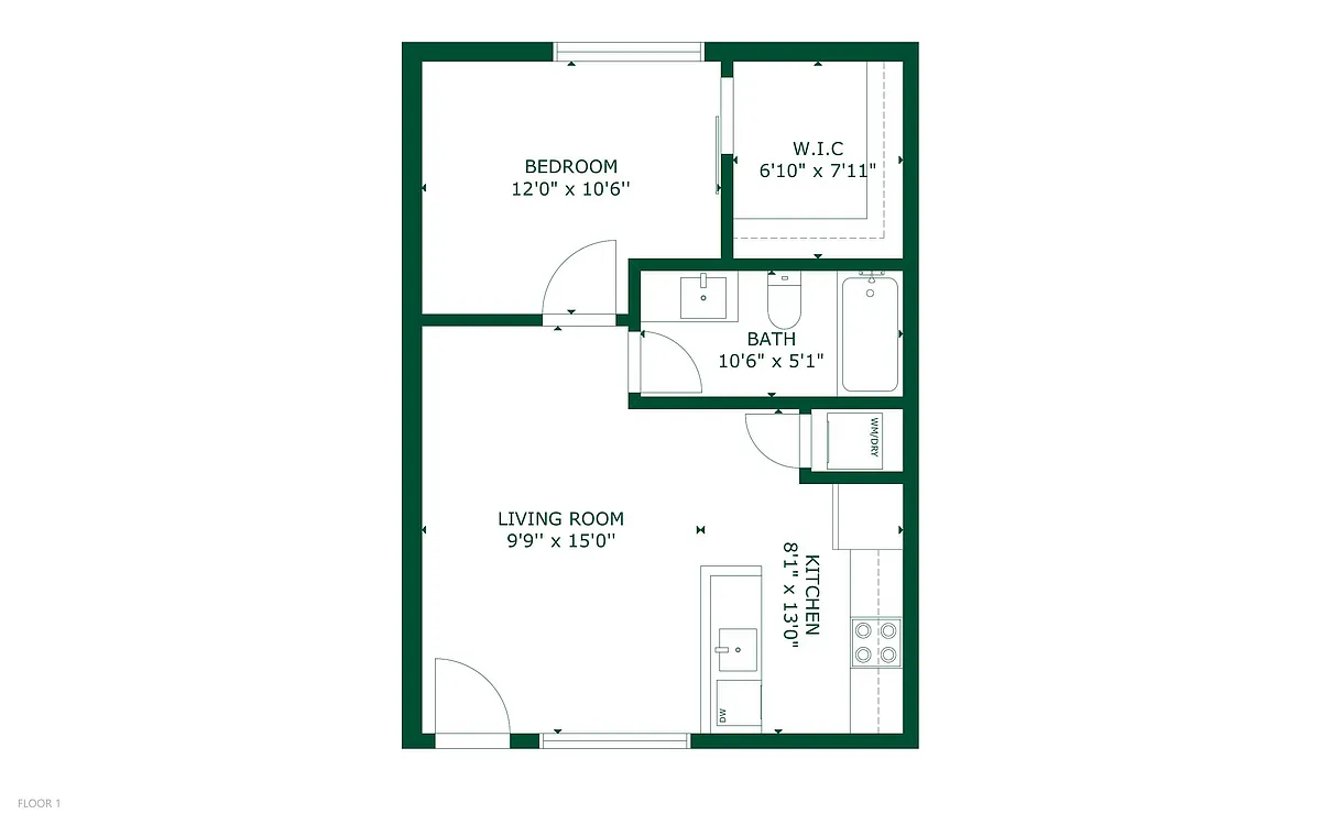 Floor plan 1 bedroom 1 bath