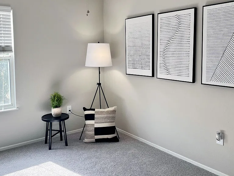 Discover serenity in our carpeted bedrooms with bright picture windows and gentle ceiling fan breezes.