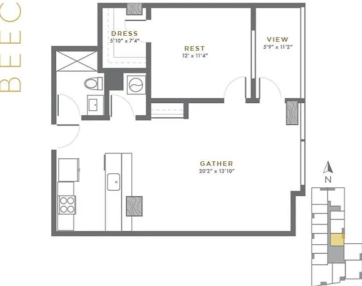 Beech - 1 BD / 1 BA - 777 SF Beech - 1 BD / 1 BA - 777 SF