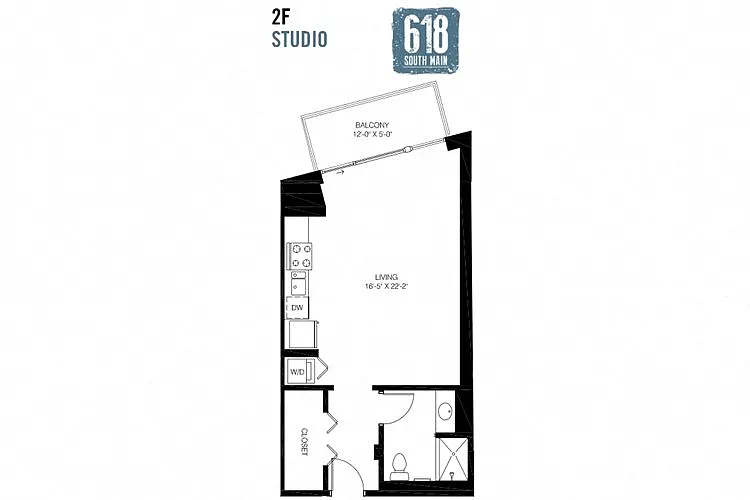 Floor plan Studio 1 Bath 555 sq. ft.