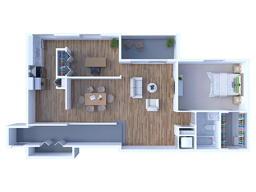 Floor plan 1 BR - 1 BTH + Den