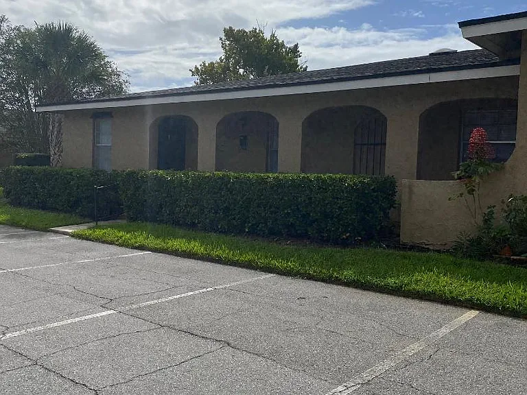 front entry and parking area