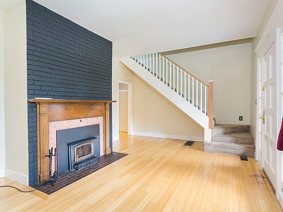 Living room with woodstove insert