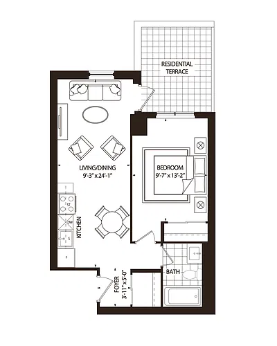 Floor plan 1 Bedroom 1 Bed 1 Bath 10