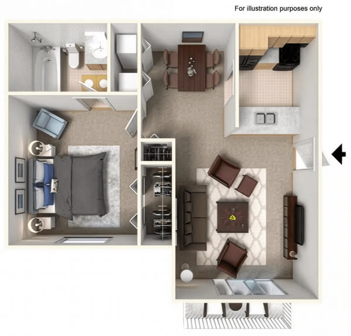 Floor plan One Bedroom One Bathroom 60%
