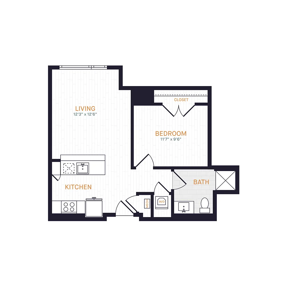 Floor plan J2.1 | 1 Bed | 1 Bath