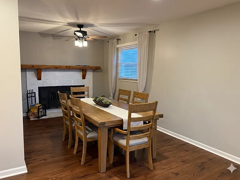 Dining area with fireplace