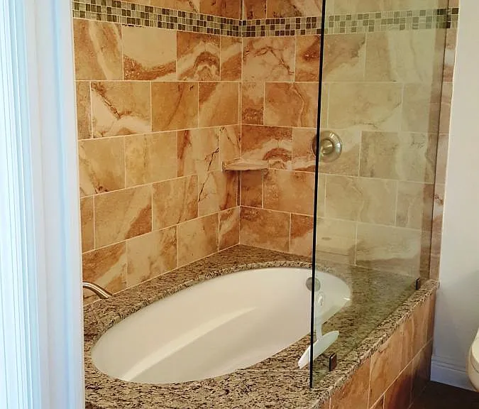 Master bath 6 foot soaking tub and shower