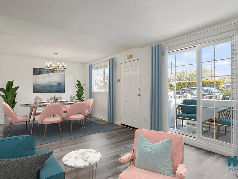 Open-Concept Dining and Living Room with Patio and Large-Size Windows