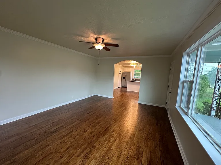 View from living room into dining room/kitchen.