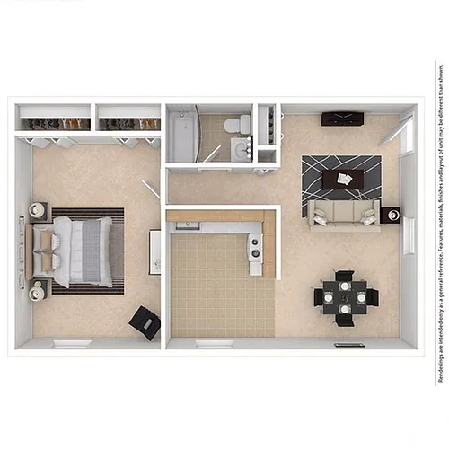 Floor plan Locust Street 1 Bedroom/1 Bathroom - East